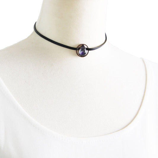 Choker Leather Lily Purple Amethyst TAMARUSAN