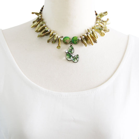 Natural Stone Choker Green White TAMARUSAN
