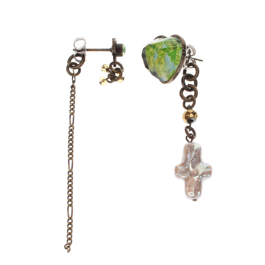 Studs Earrings Cross Lily Green TAMARUSAN