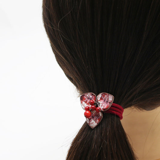 Gorgeous Hair Elastic Red Flower Lily Coral TAMARUSAN