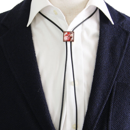 Leather Straps Bolo Tie Men's Accessory Red Lily TAMARUSAN