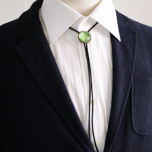 Leather Strap Bolo Tie Green Lily Casual Necktie TAMARUSAN