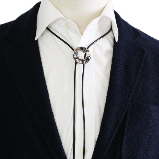 Leather Strap Bolo Tie Lily Donut-Shaped White TAMARUSAN