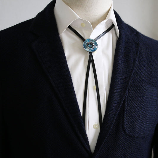 Leather Strap Bolo Tie Lilies Blue Resin TAMARUSAN