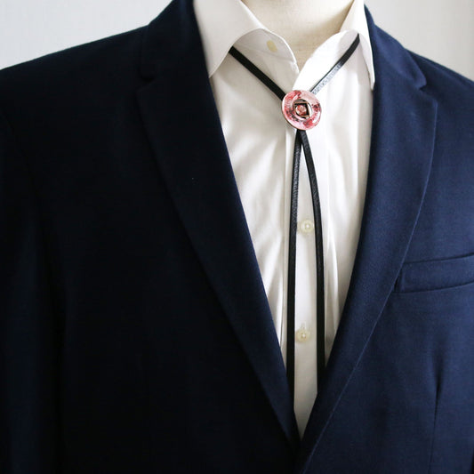 Leather Strap Bolo Tie Lily Red Floral TAMARUSAN