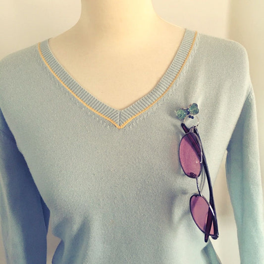 Blue Butterfly Eyeglasses Holder Pin Brooch monogram TAMARUSAN