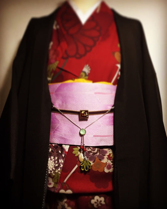 Haori Himo Kimono Accessory Ribbon Freshwater Pearl Blue TAMARUSAN