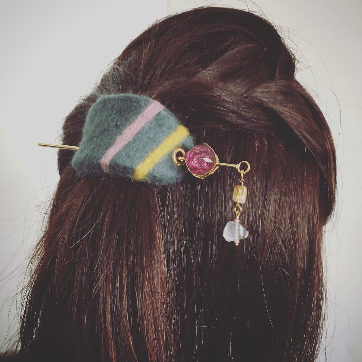 Hairpin Barrette Wool Citrine 24k Gray TAMARUSAN