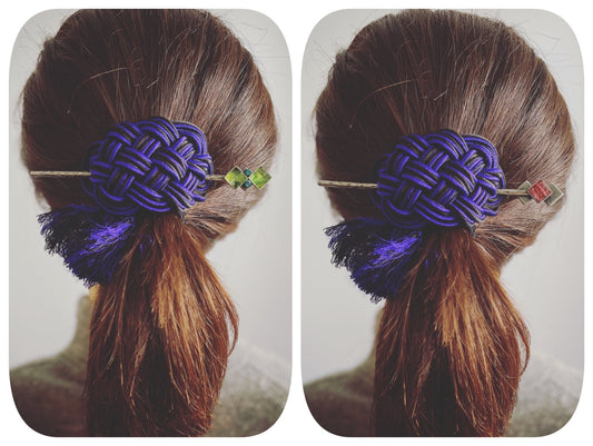 Barrette Hair Stick Purple Silk Yellow Green TAMARUSAN