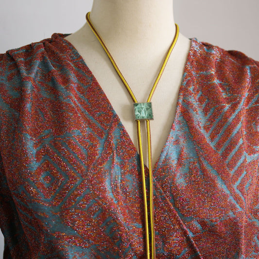 Silk Braid Bolo Tie Square Blue Yellow TAMARUSAN