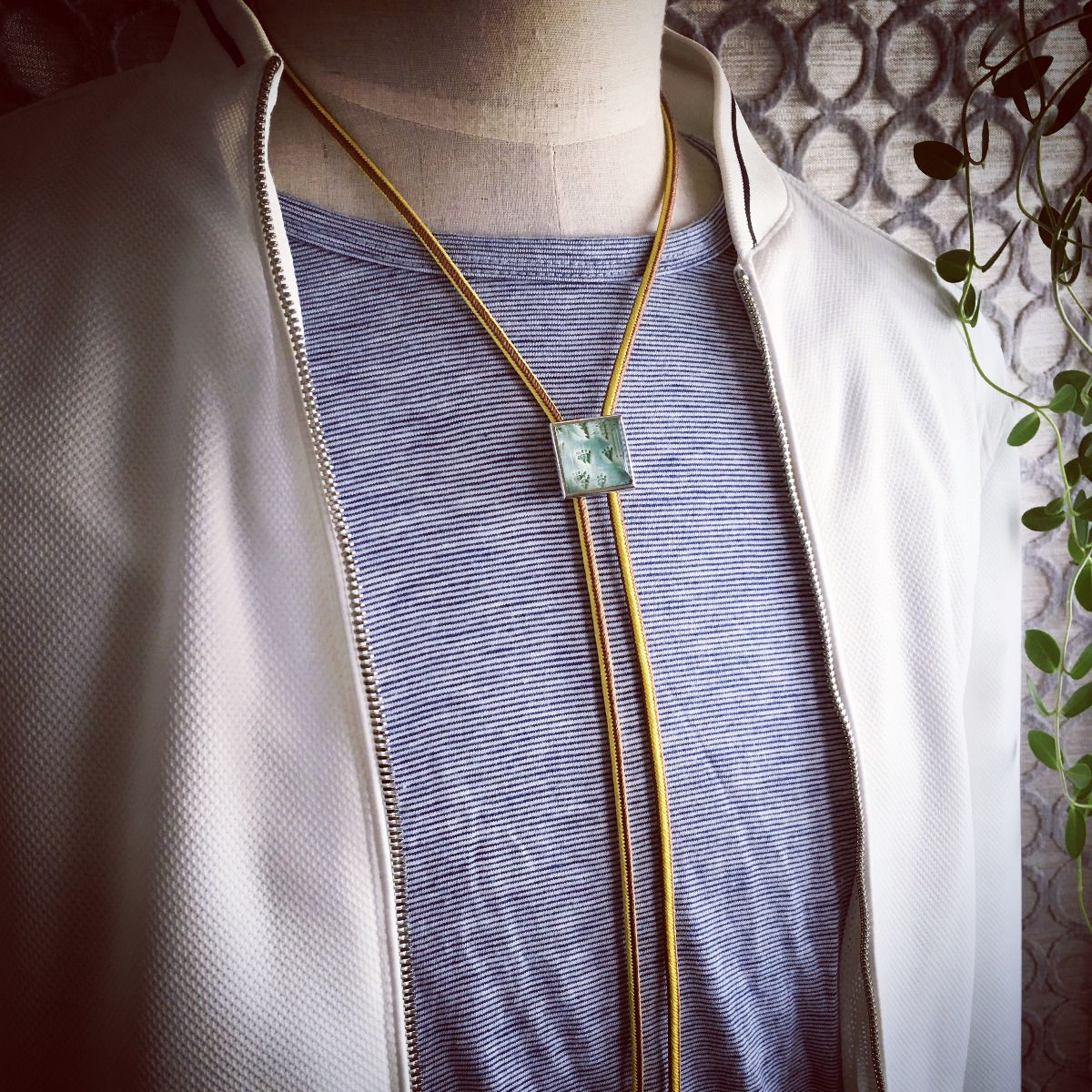 Silk Braid Bolo Tie Square Blue Yellow TAMARUSAN