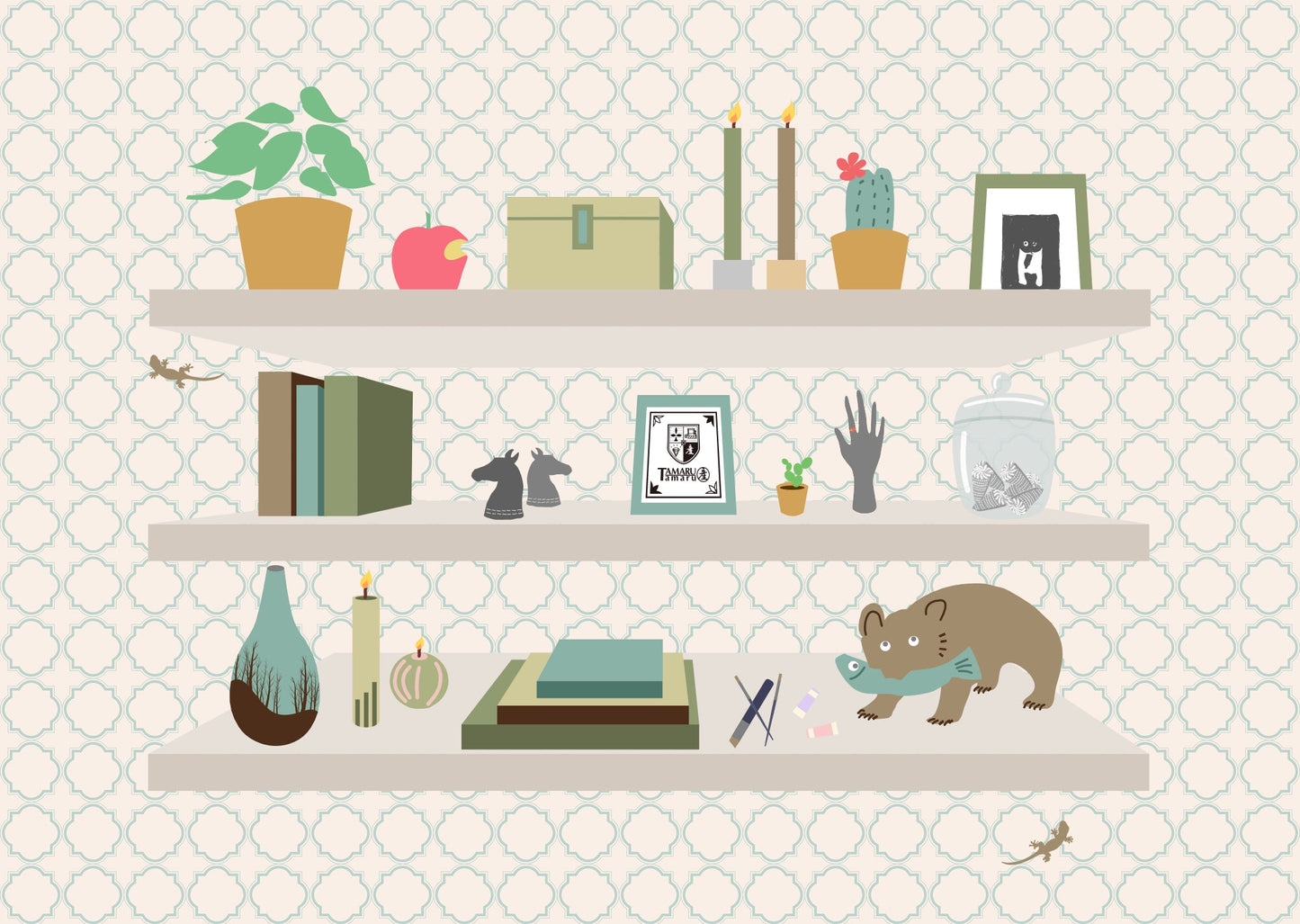Three-Tier Shelf and Home Décor TAMARUSAN