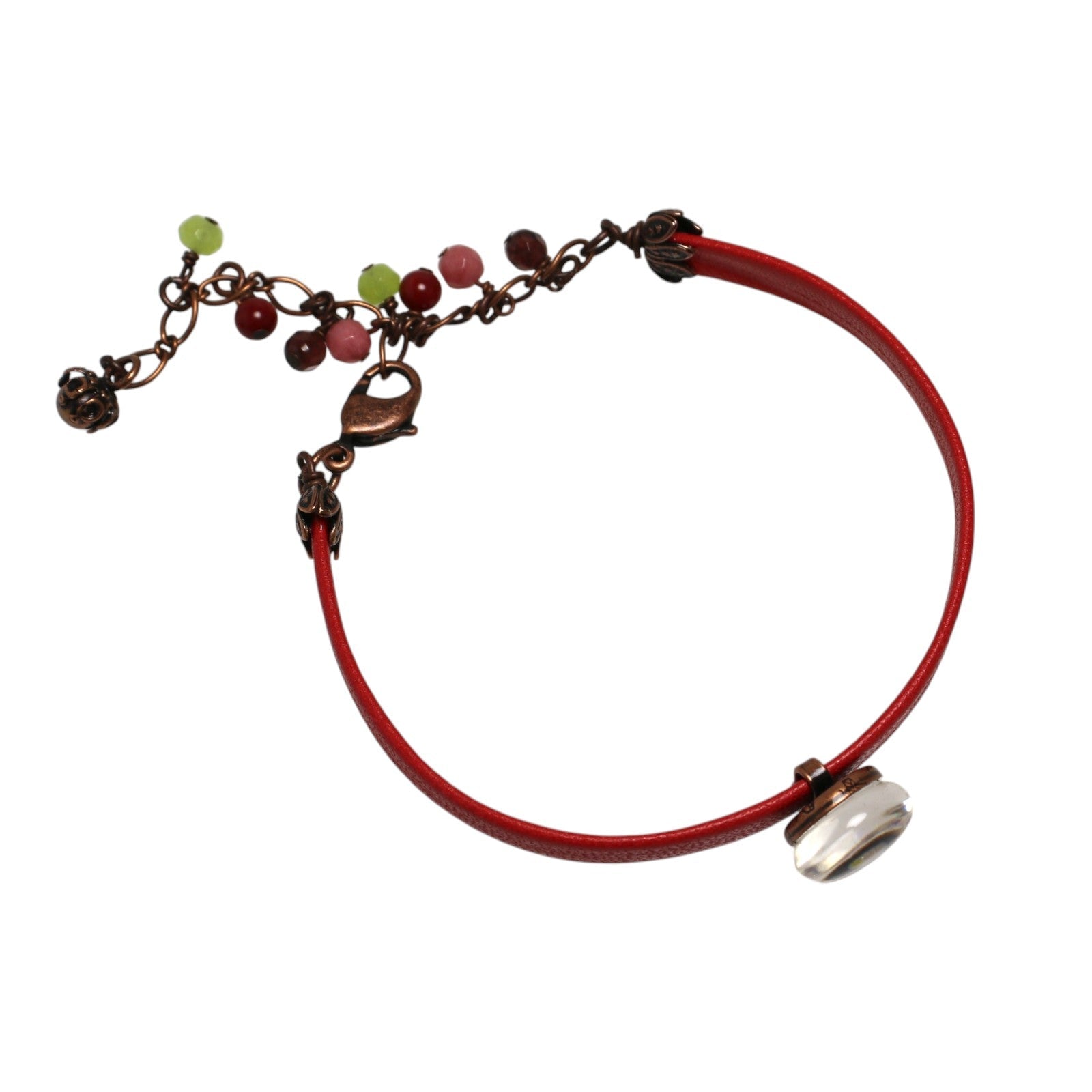 Bracelet Red Leather Hydrangea Coral TAMARUSAN