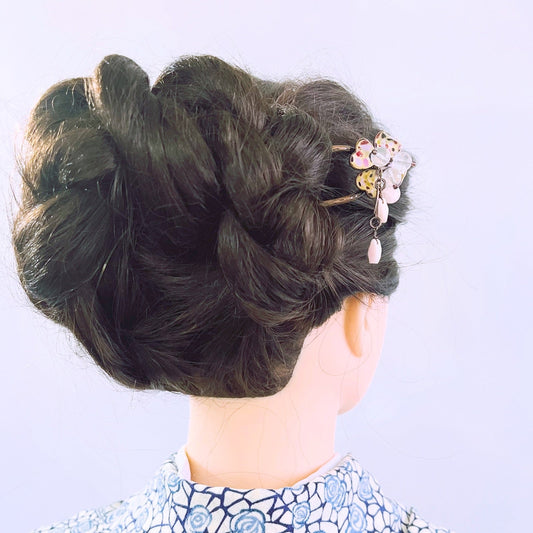 Pink Hydrangea Flower Two-Pronged Kanzashi TAMARUSAN