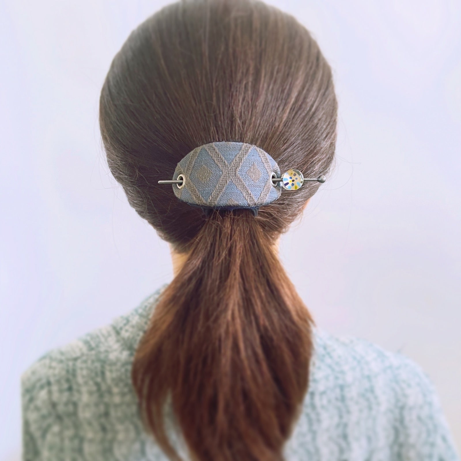 Kanzashi Barrette Blue fabric felt hydrangea TAMARUSAN