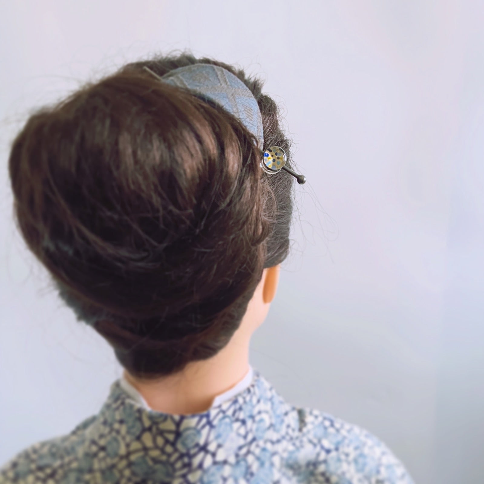 Kanzashi Barrette Blue fabric felt hydrangea TAMARUSAN