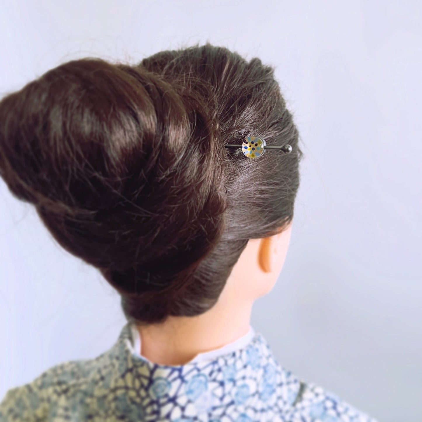 Kanzashi Barrette Blue fabric felt hydrangea TAMARUSAN