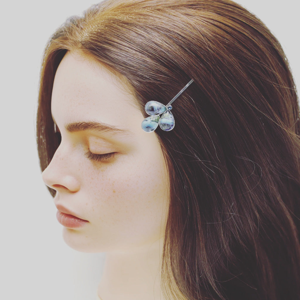 Hairpin Blue Leaf Handmade Resin TAMARUSAN