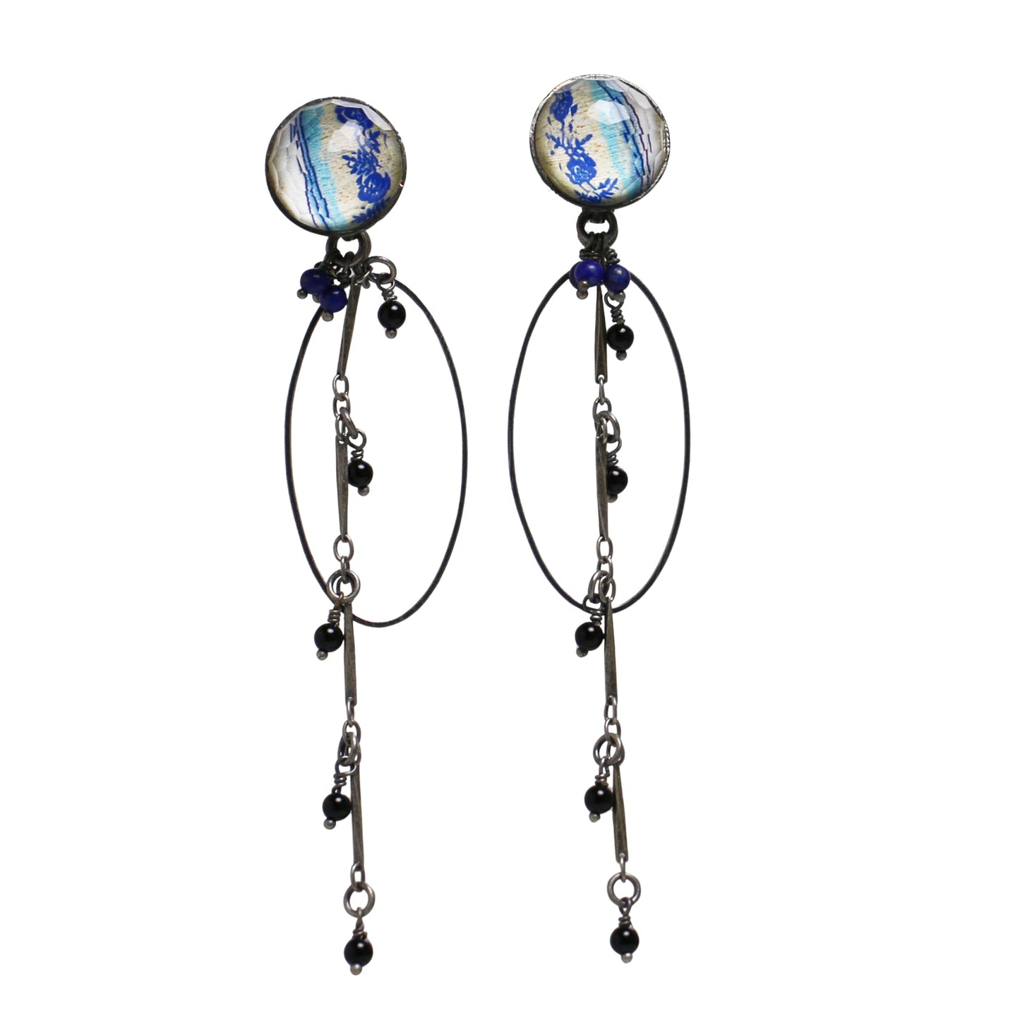 Earrings Blue Hoop Rosewood Lapis Lazuli TAMARUSAN