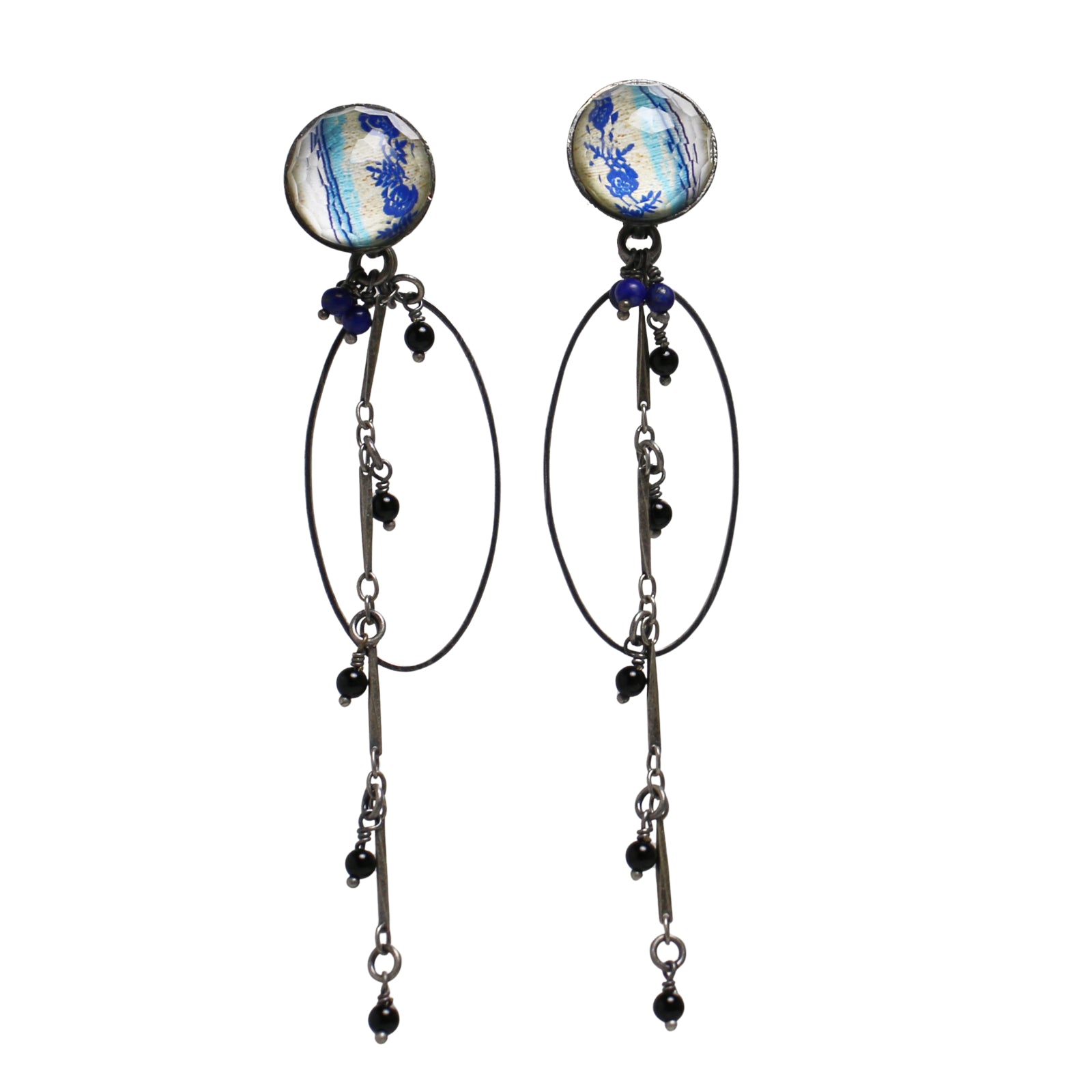 Earrings Blue Hoop Rosewood Lapis Lazuli TAMARUSAN