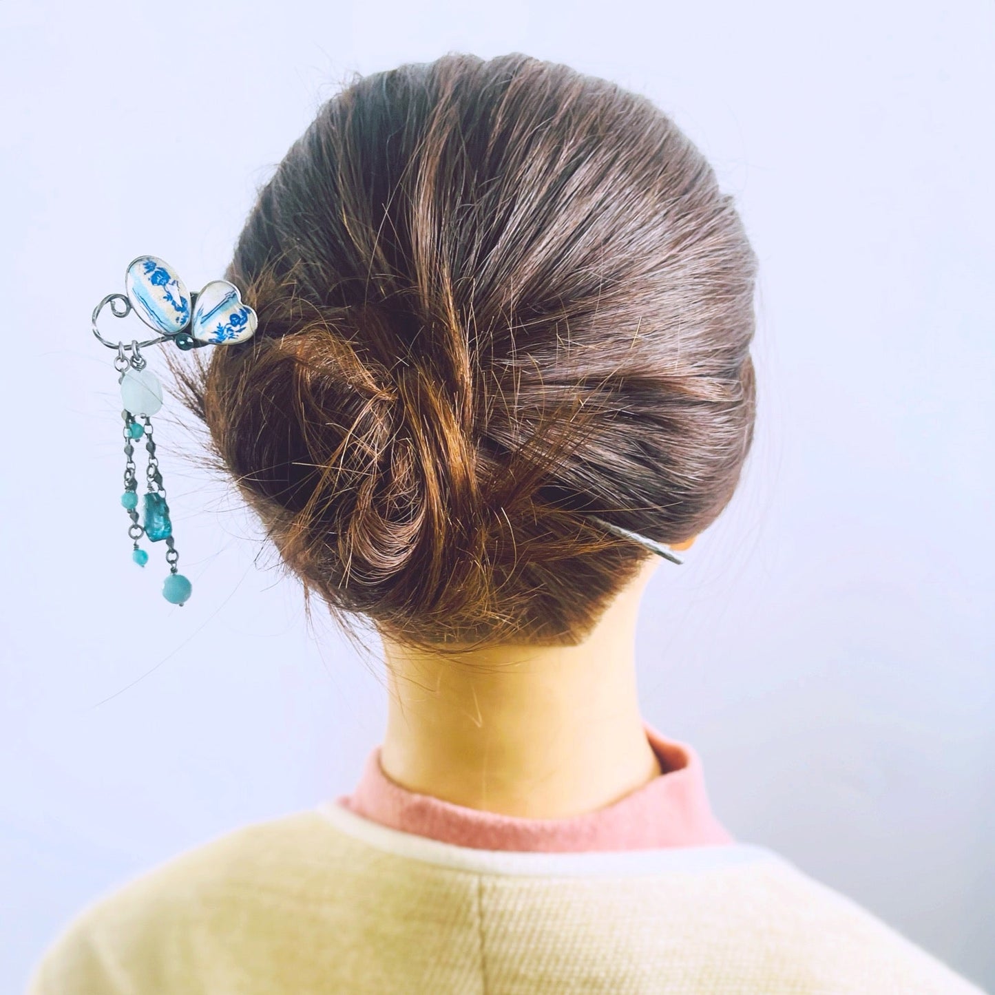 One Stick Hairpin Butterfly Blue Rose TAMARUSAN