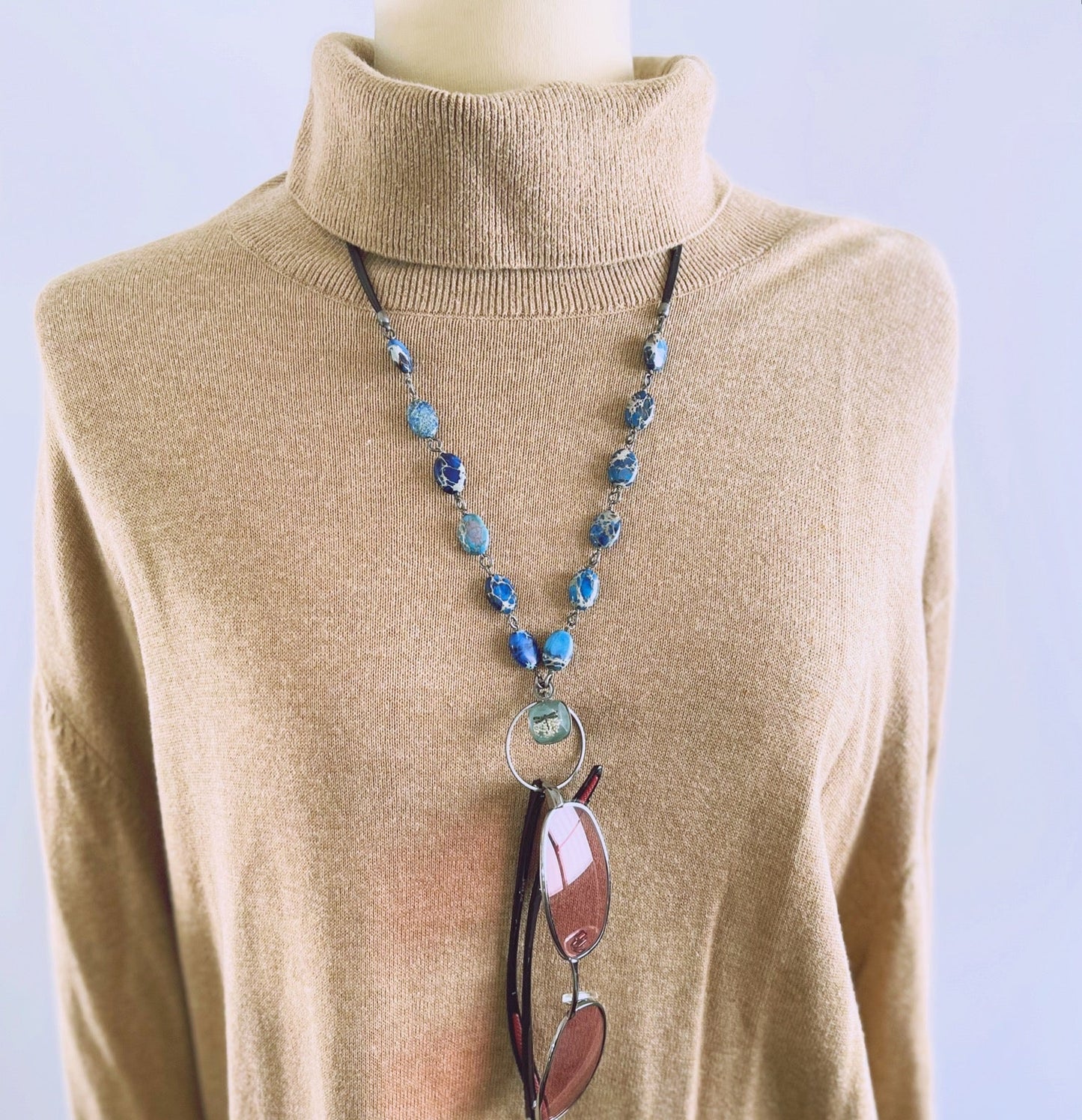 Glasses Holder Necklace Dragonfly Blue TAMARUSAN