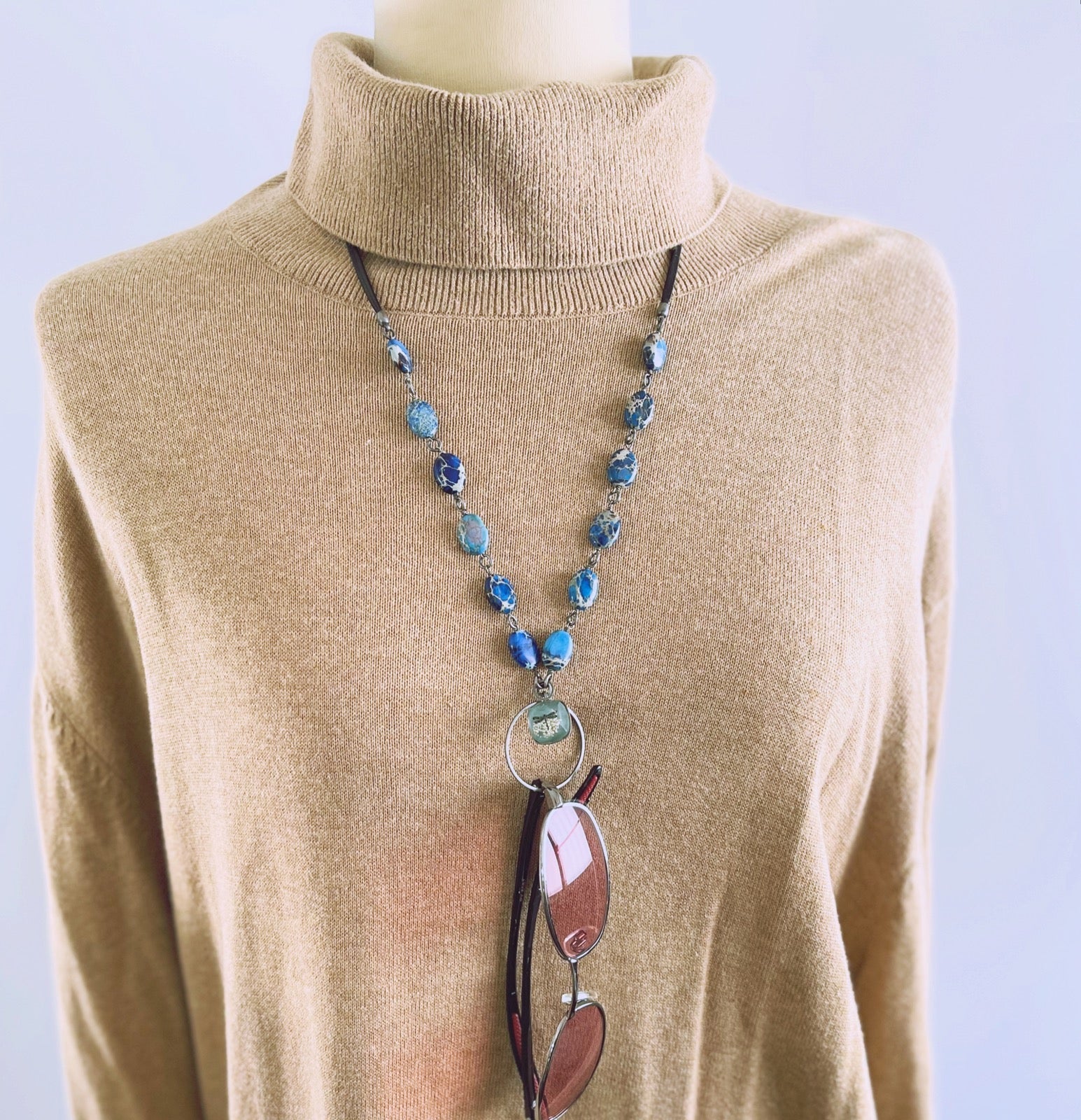 Glasses Holder Necklace Dragonfly Blue TAMARUSAN