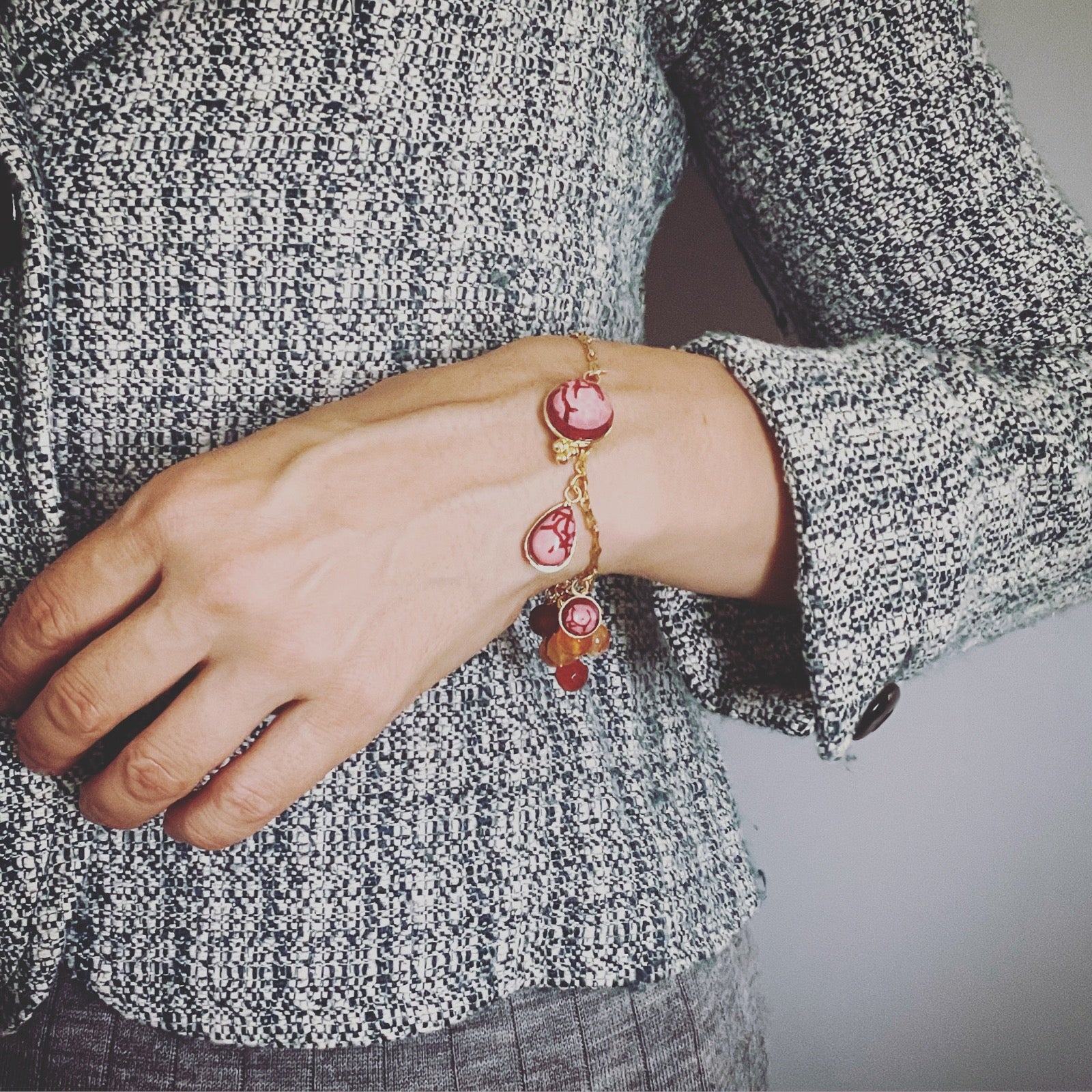 Bracelet Carnelian Red Coral Gold TAMARUSAN