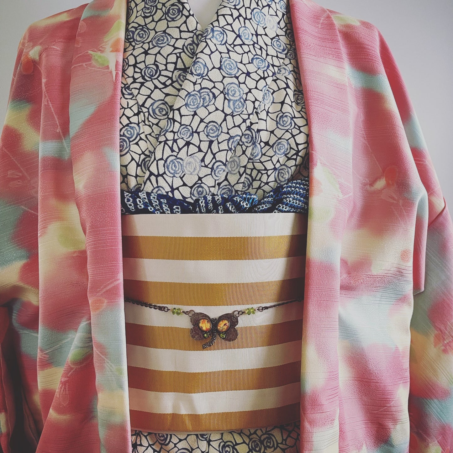 Haori Himo Butterfly Kimono Orange TAMARUSAN