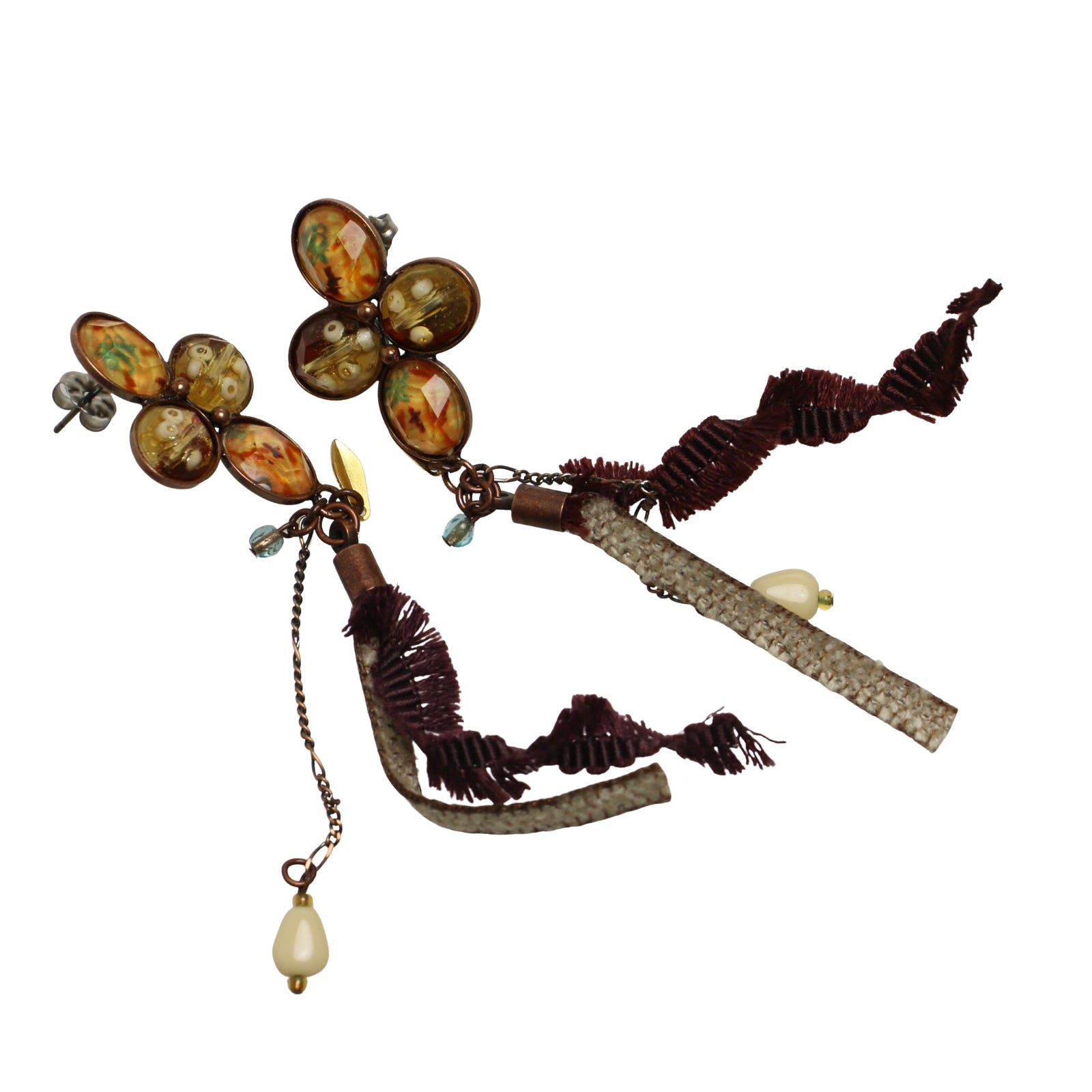 Ribbon Earrings Orange Flower TAMARUSAN