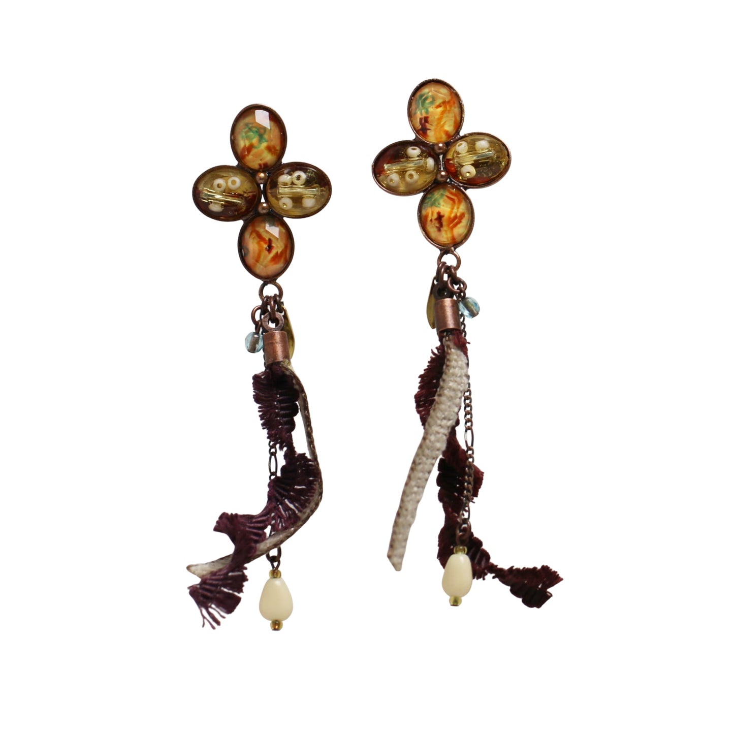 Ribbon Earrings Orange Flower TAMARUSAN