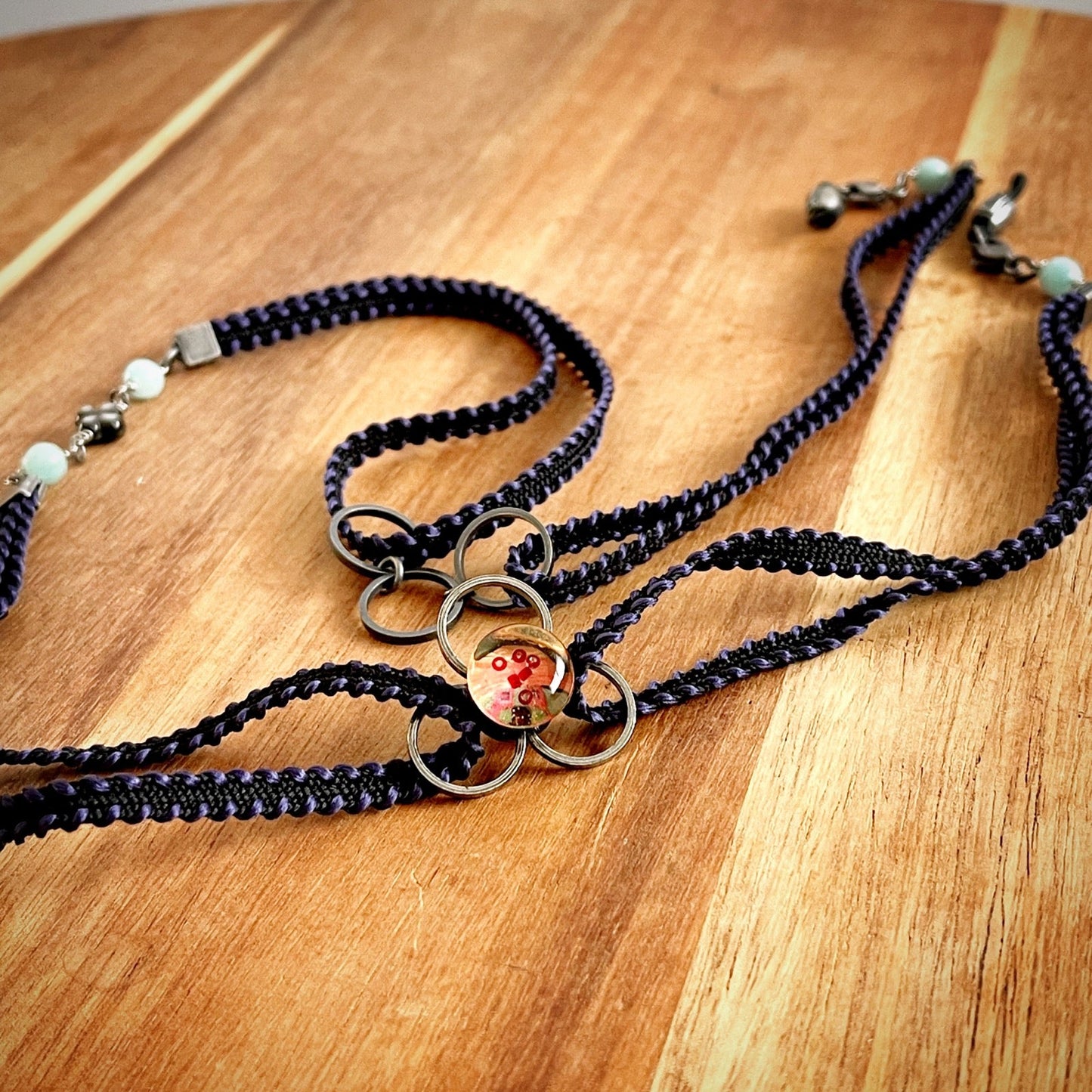 Eyewear Strap Necklace Ribbon Amazonite Shell Pink Blue TAMARUSAN