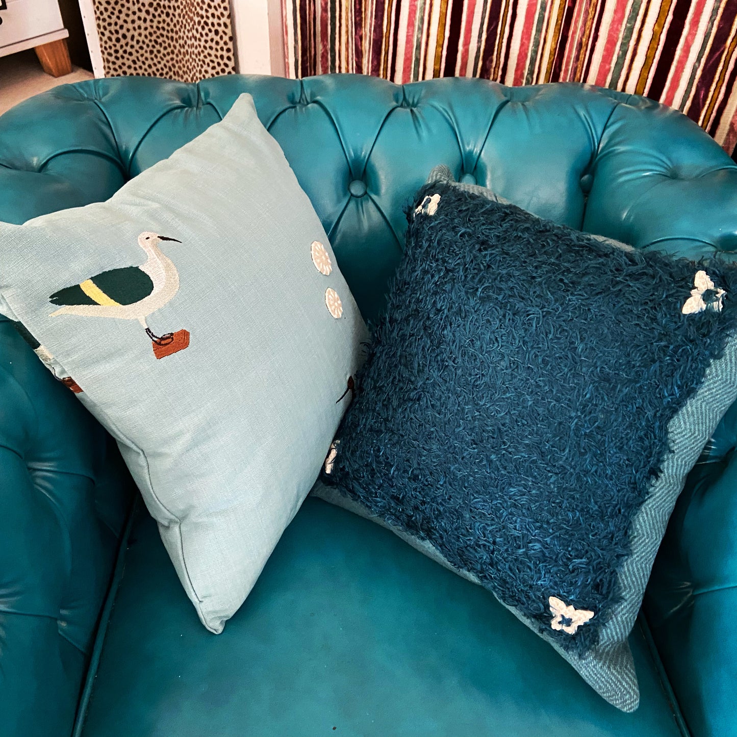Duck Cushion Light Blue Embroidery Lotus Root