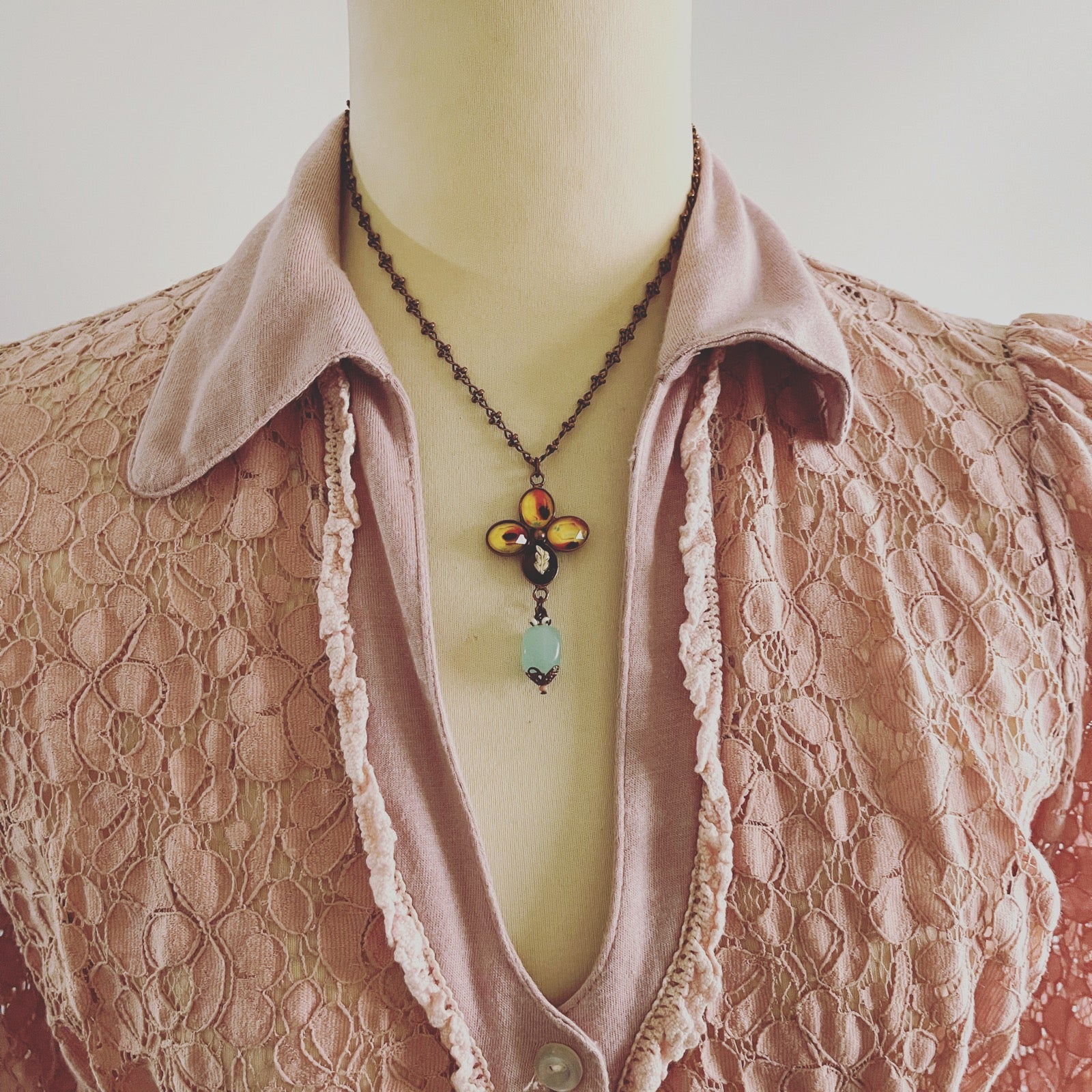 Necklace Flower Pink Antique Handmade TAMARUSAN