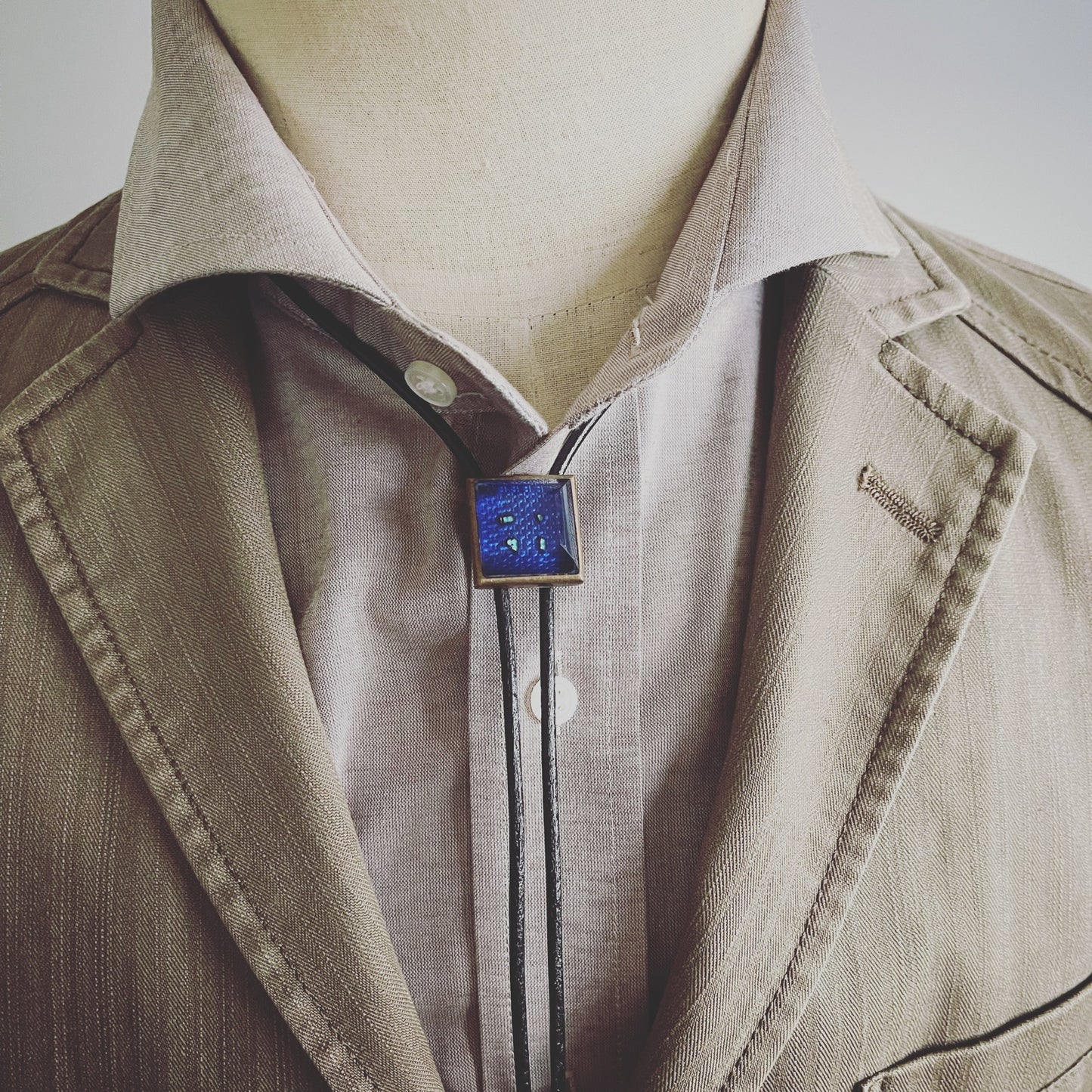 Leather Strap Bolo Tie Men's Accessory Blue TAMARUSAN