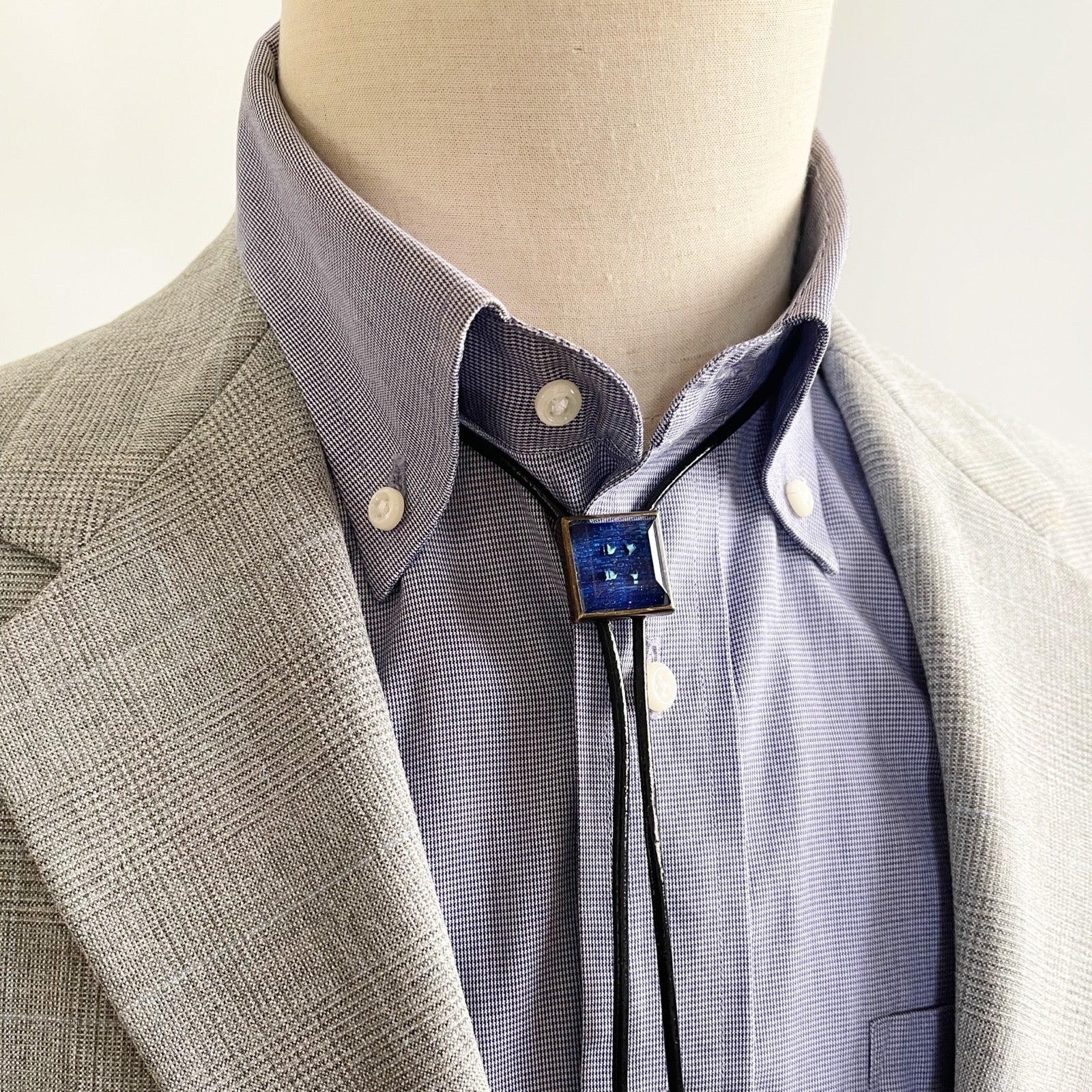 Leather Strap Bolo Tie Men's Accessory Blue TAMARUSAN