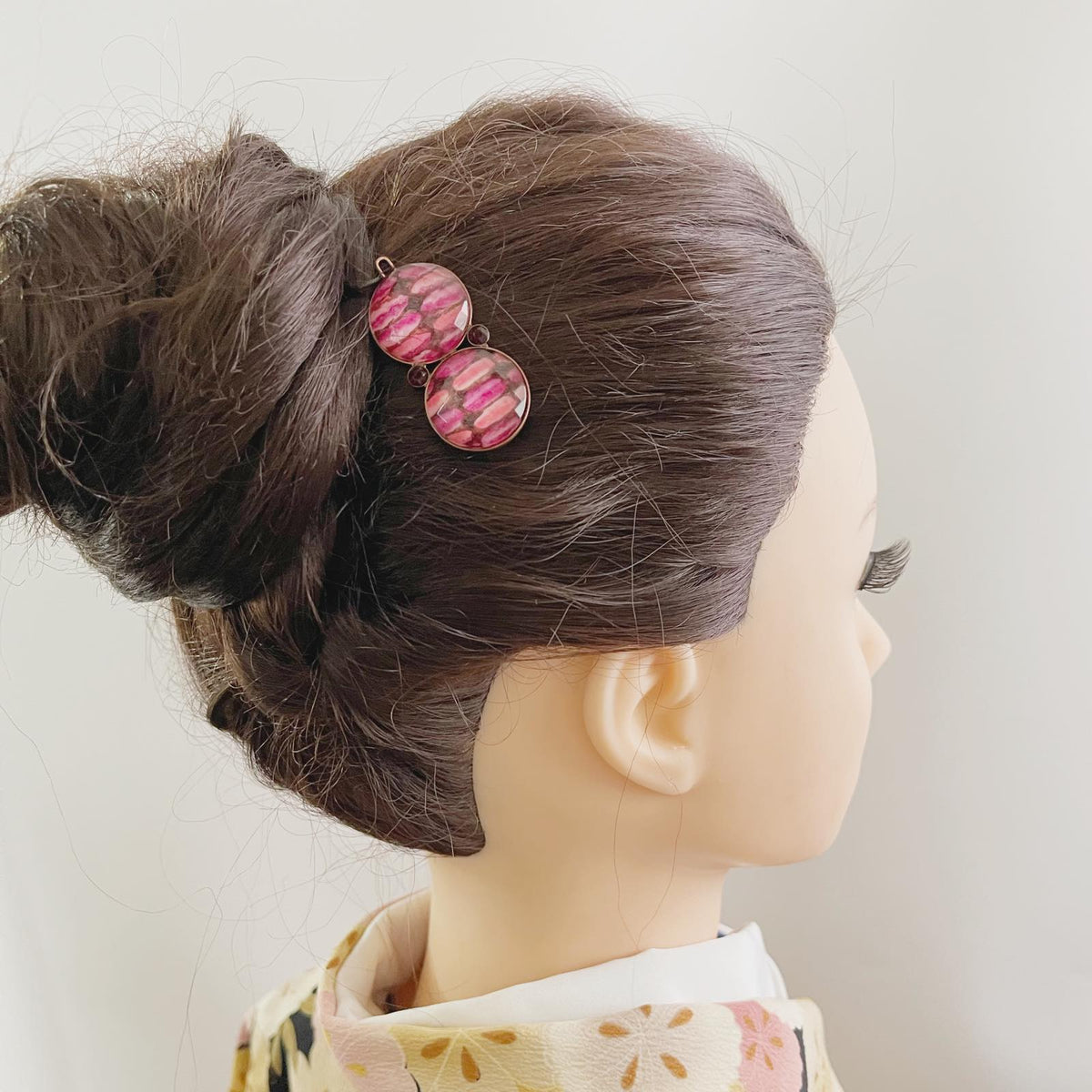 Snap Clip Pink Round Firefly Pattern TAMARUSAN