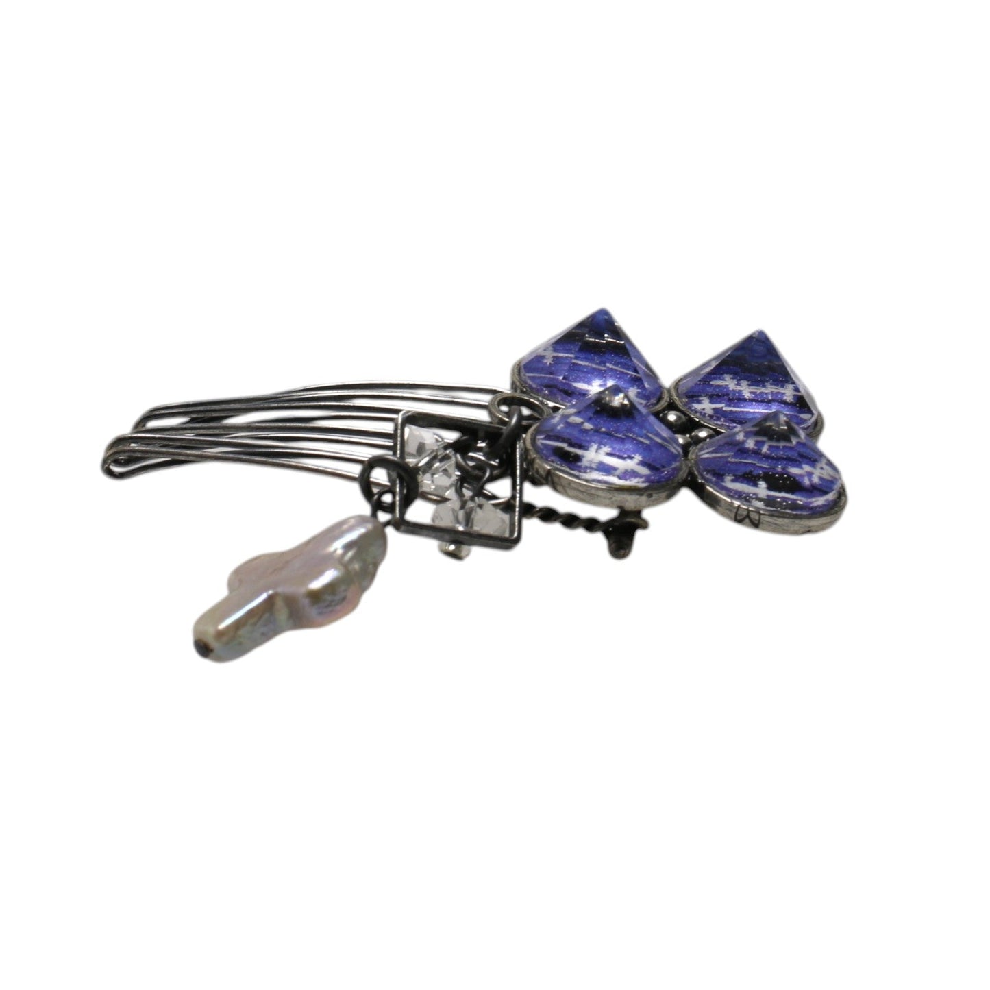 Hair Comb Blue Gecko Flower Pearl TAMARUSAN