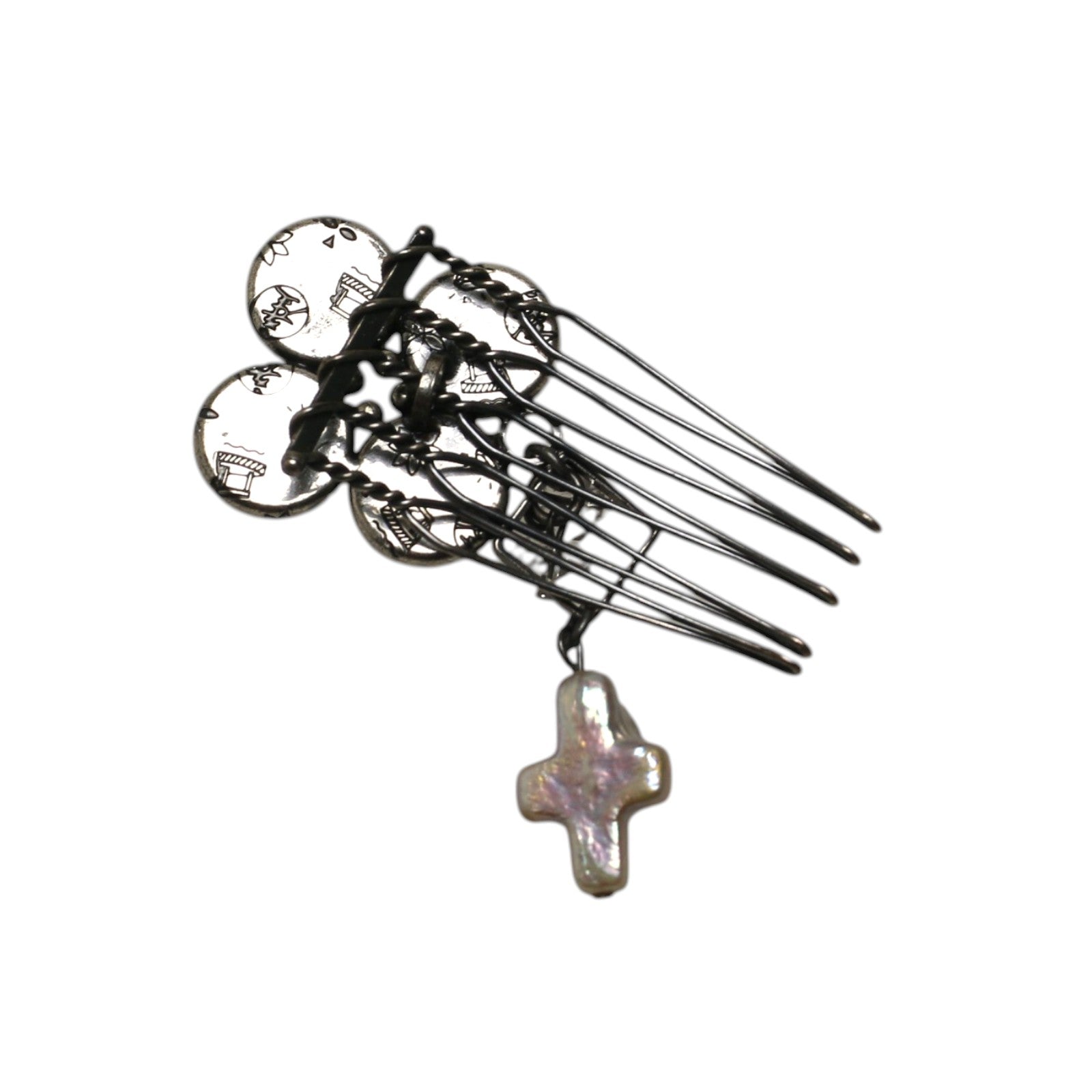 Hair Comb Blue Gecko Flower Pearl TAMARUSAN