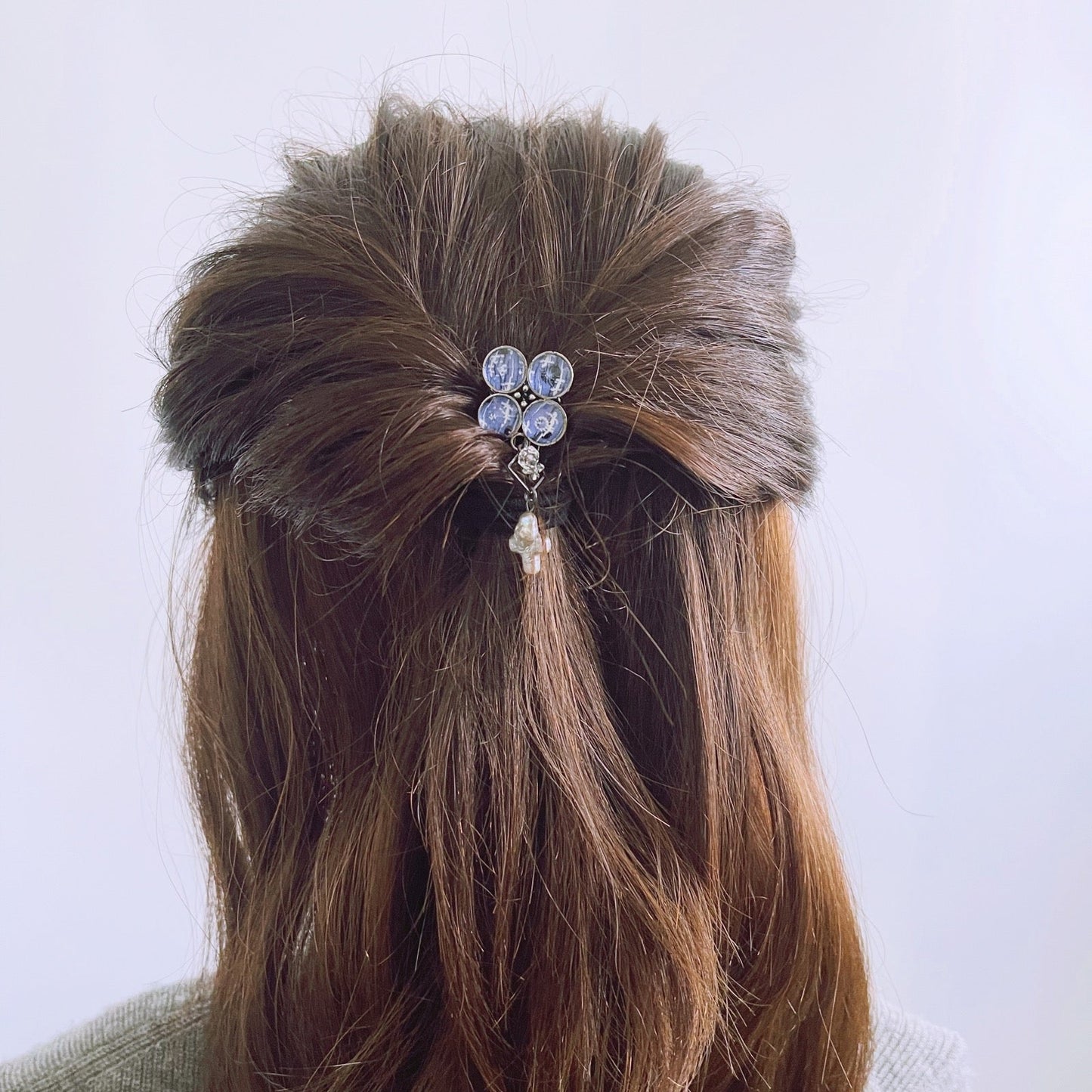 Hair Comb Blue Gecko Flower Pearl TAMARUSAN
