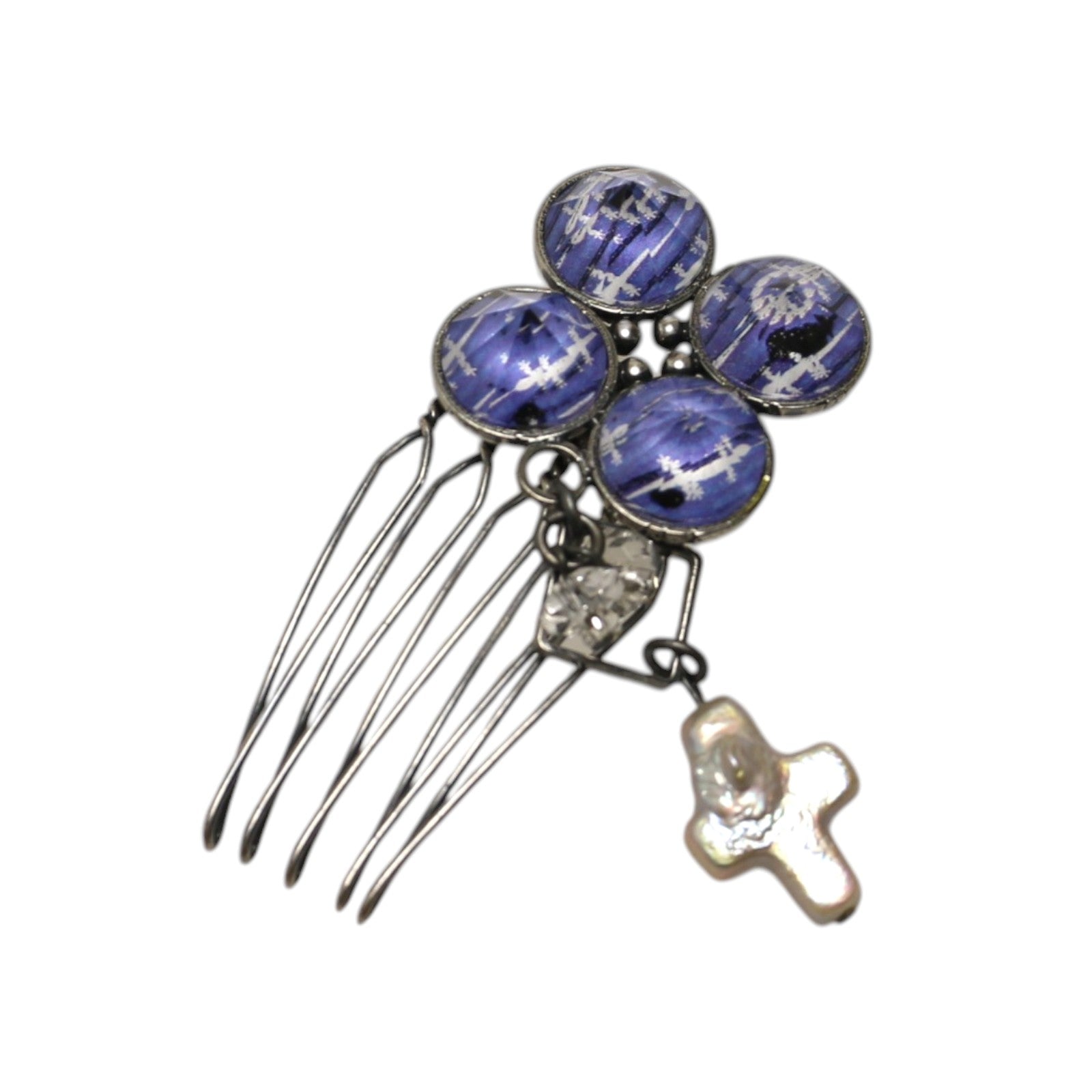 Hair Comb Blue Gecko Flower Pearl TAMARUSAN