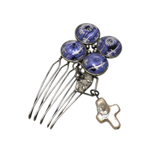 Hair Comb Blue Gecko Flower Pearl TAMARUSAN