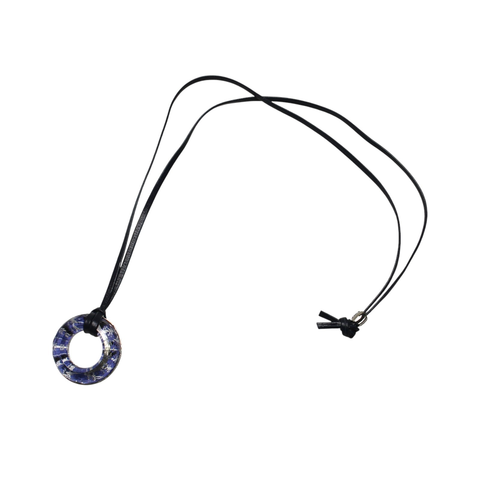 Leather Cord Glasses Holder Navy Silver Herringbone TAMARUSAN