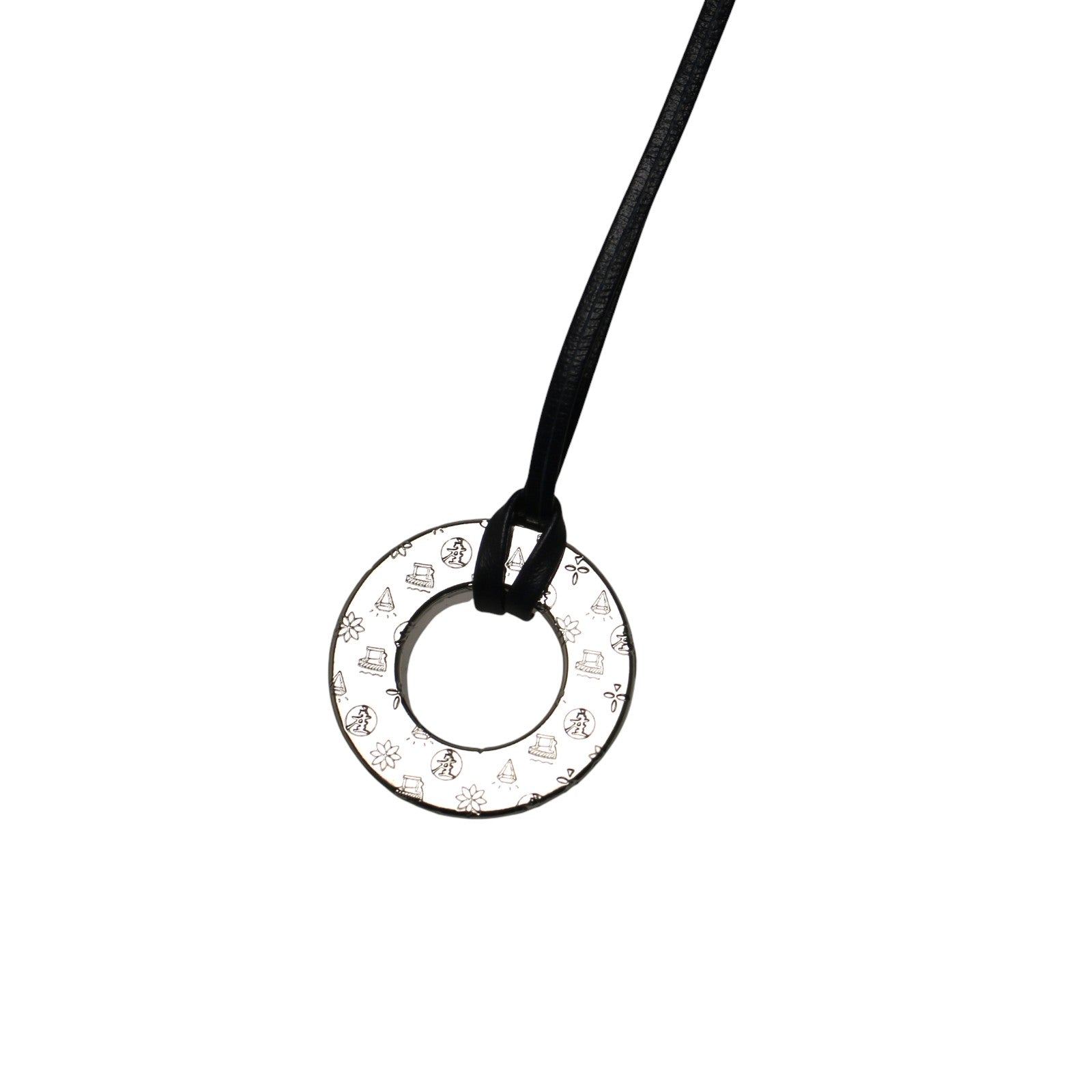 Leather Cord Glasses Holder Navy Silver Herringbone TAMARUSAN