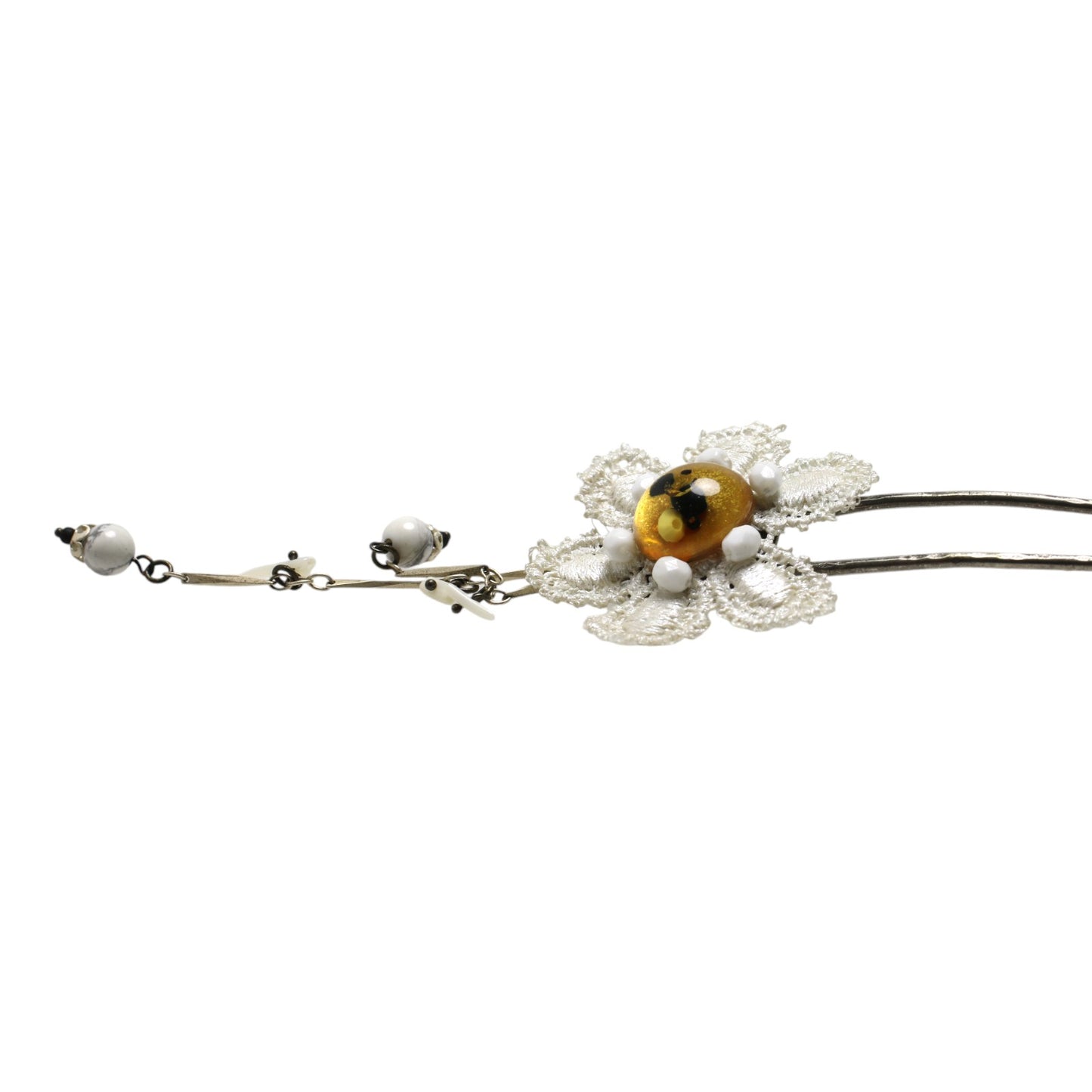 Double Prong Hair Stick Flower White TAMARUSAN