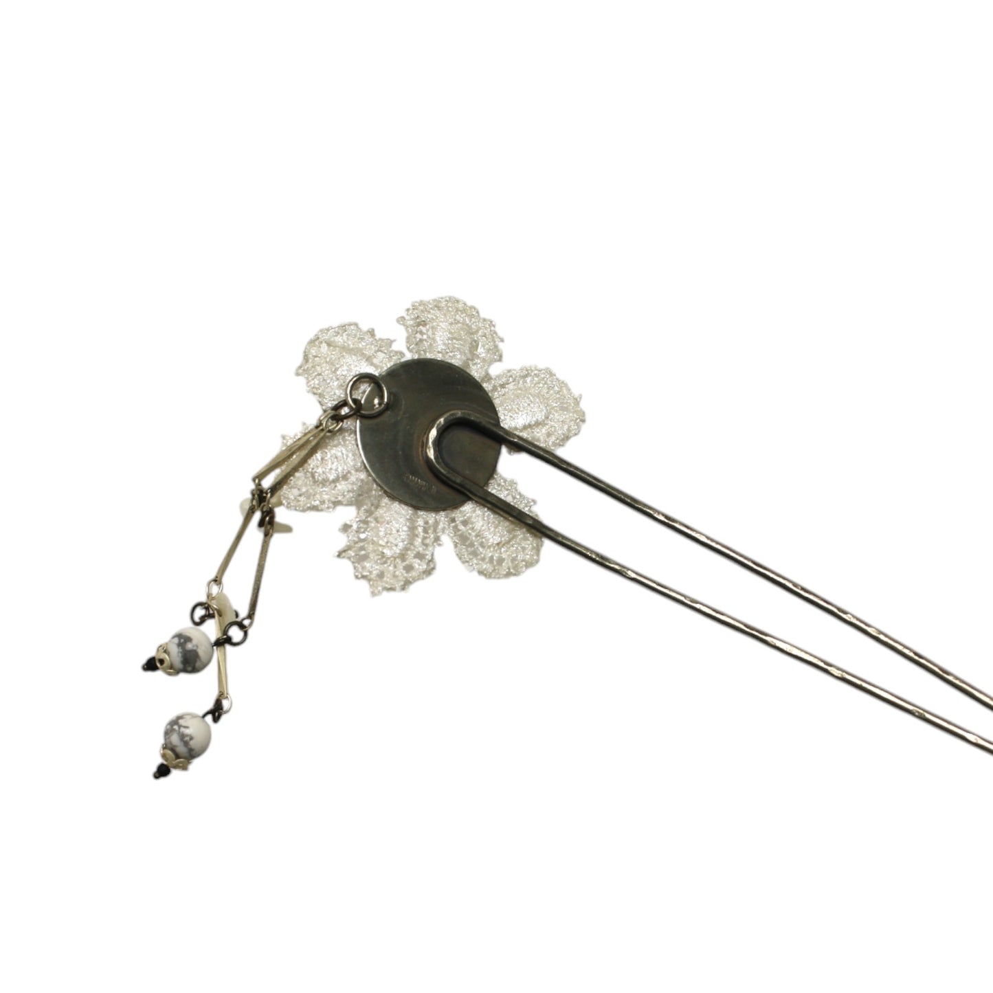 Double Prong Hair Stick Flower White TAMARUSAN