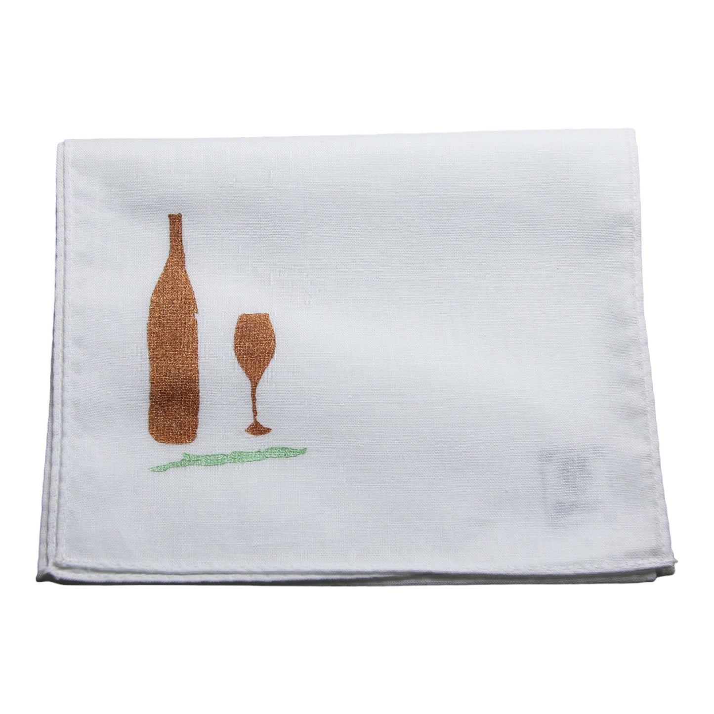 Wine Bottle Glass Handkerchief Hand Print White