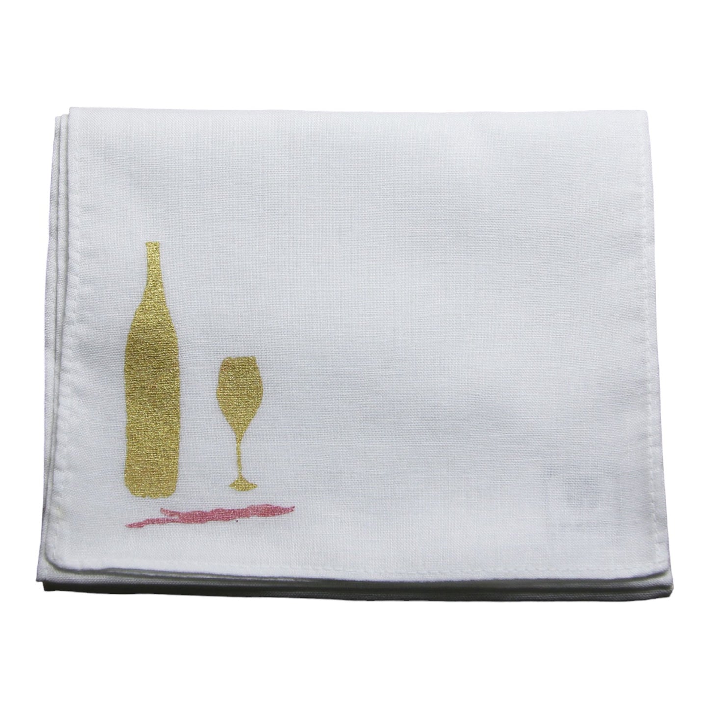 Wine Bottle Glass Handkerchief Hand Print White
