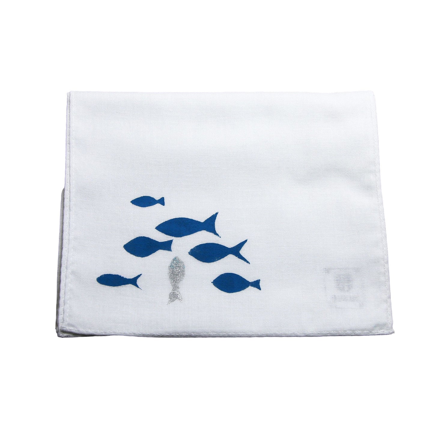Fish Handkerchief Hand Print White