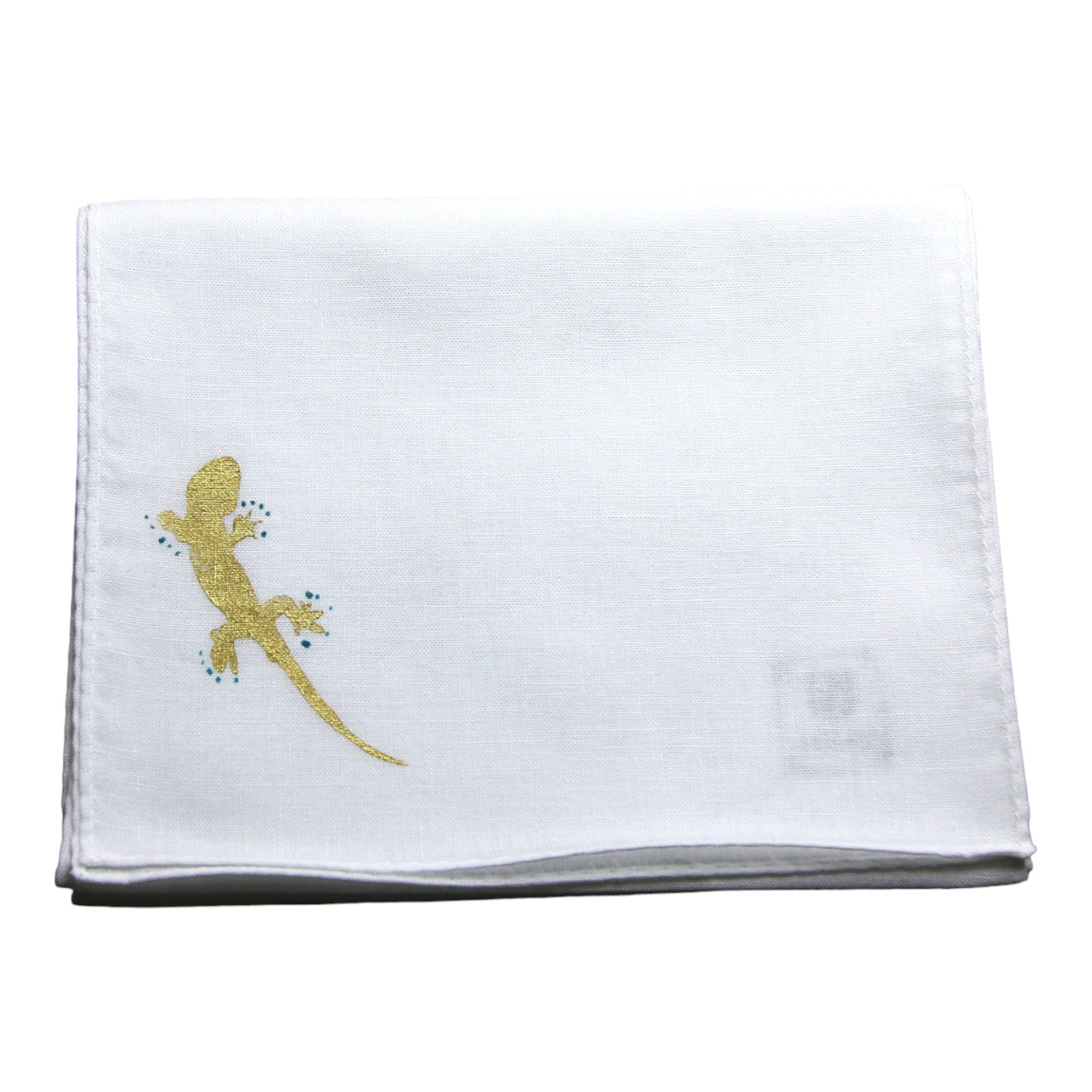 Gecko Handkerchief Hand Print White TAMARUSAN